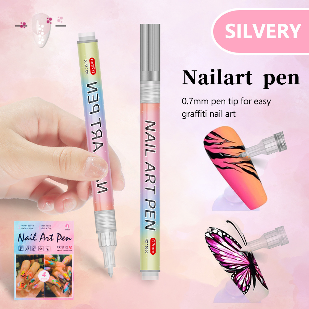 Silver 0.7mm Nail Art Doodle Pen 12 Sticks- Single Color Acrylic Marker for Nail Design, No-Bake