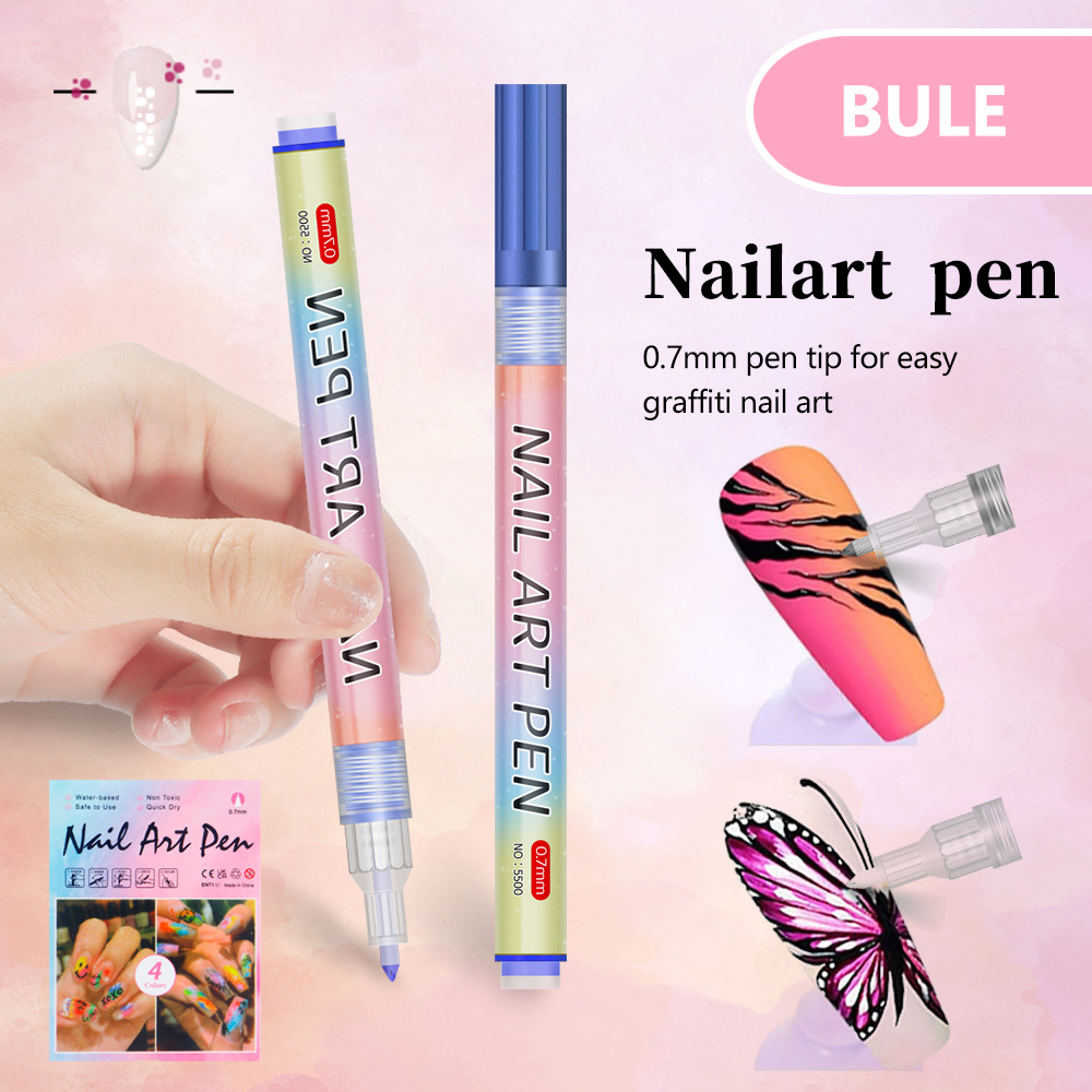 Blue 0.7mm Nail Art Doodle Pen 12 Sticks- Single Color Acrylic Marker for Nail Design, No-Bake