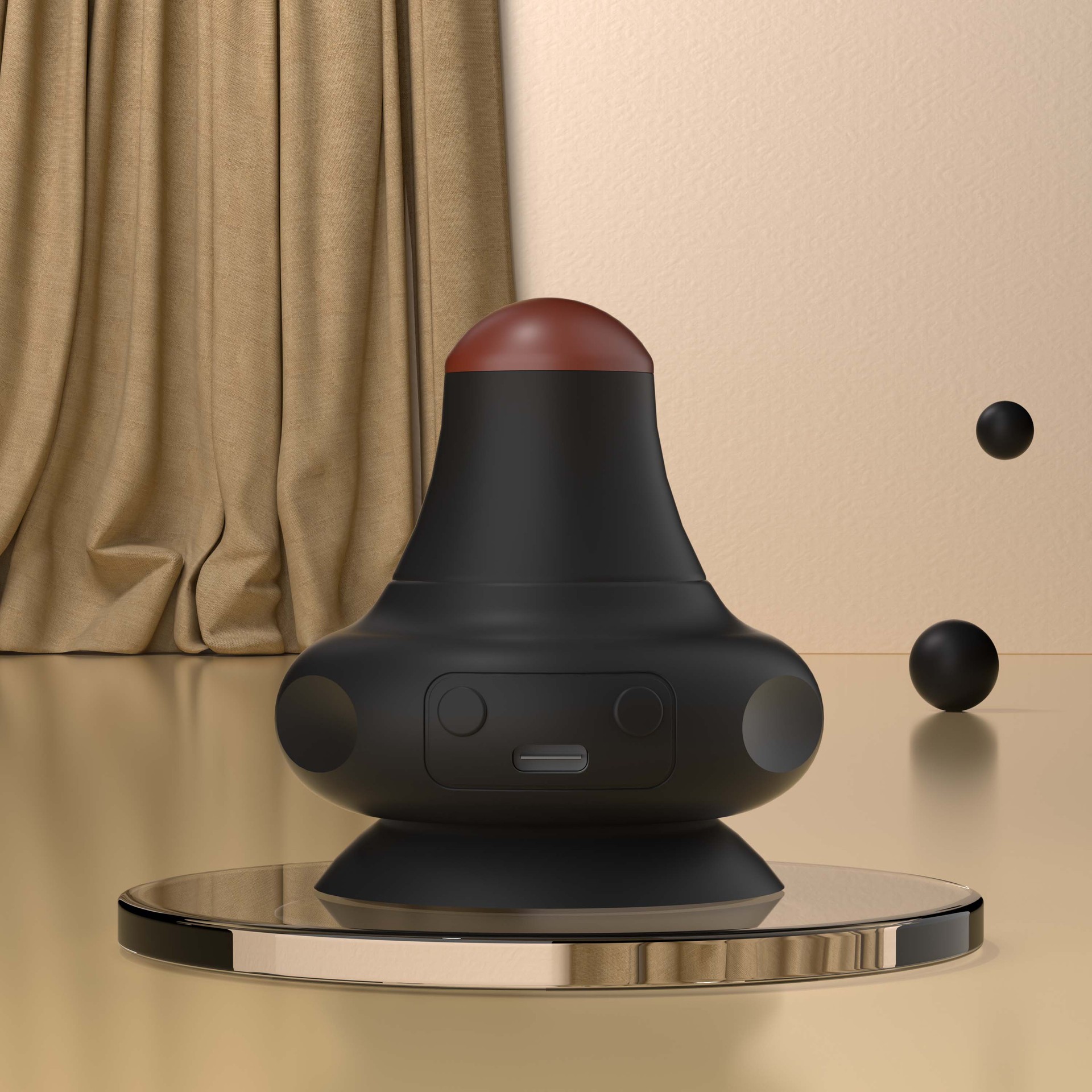 Black [Stone + Hot Compress] Silicone Fascial Massage Ball with Suction - Muscle Relaxation for Yoga and Therapy