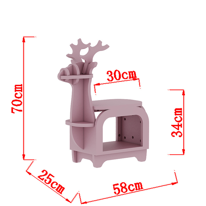 Pink Small Creative Reindeer-Shaped Solid Wood Bookshelf for Kids