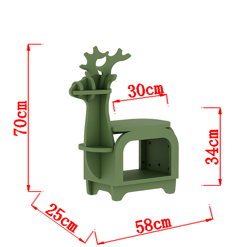 Green Small Creative Reindeer-Shaped Solid Wood Bookshelf for Kids