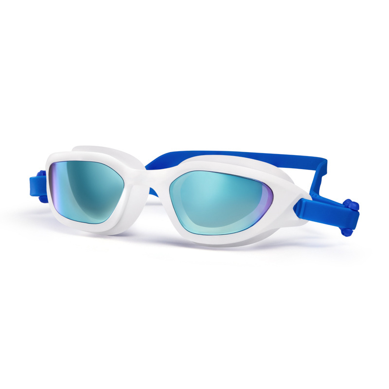 Coated Blue-white-blue Premium Full-View Anti-Fog Adult Swim Goggles with Wide-Frame Design