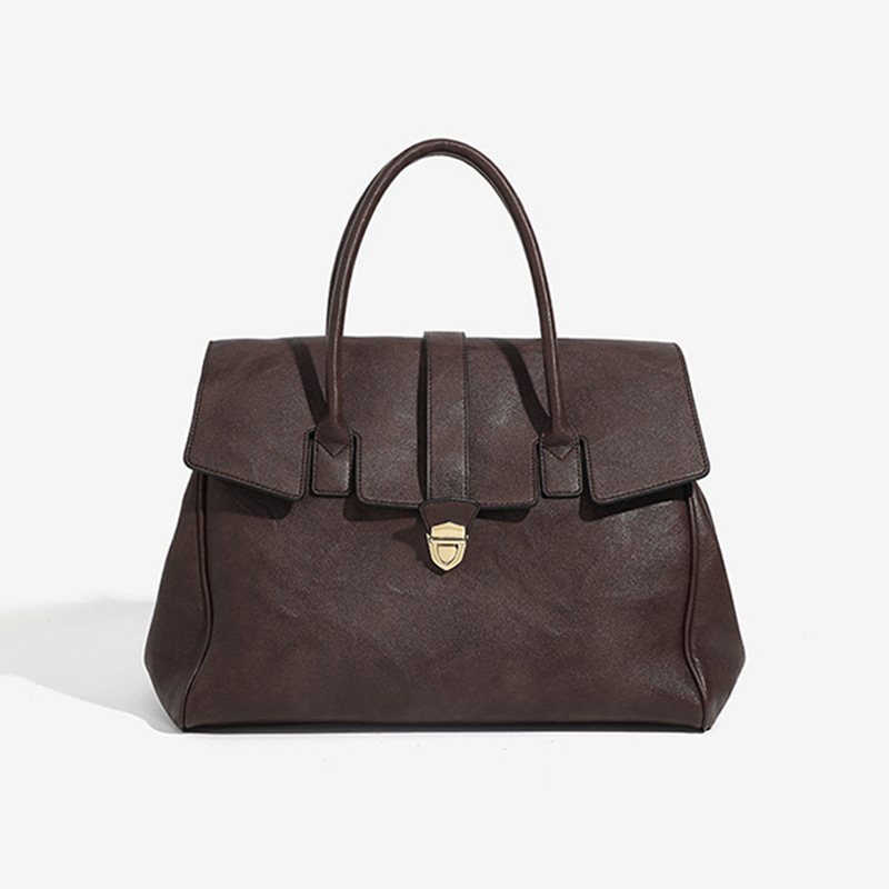 Coffee Brown Spacious Women's PU Leather Tote Bag with Laptop Compartment