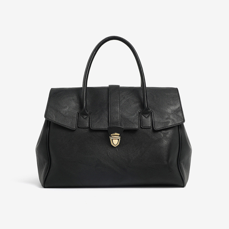 Black Spacious Women's PU Leather Tote Bag with Laptop Compartment