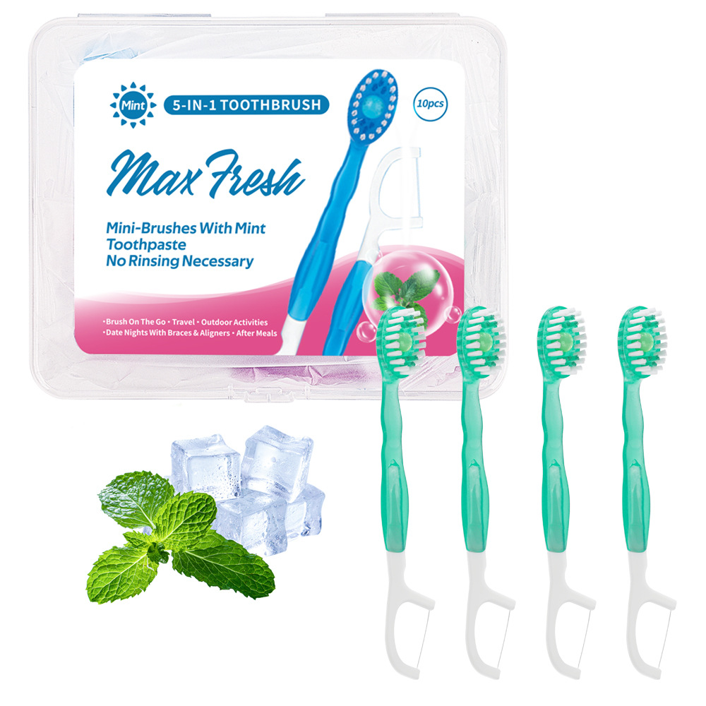 4-in-1 Disposable Travel Toothbrush with Flavor Burst Bead(Green plum green tea flavor)