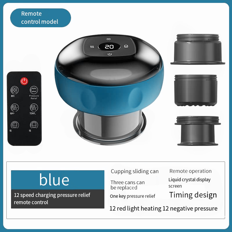 Smart Electric Cupping Therapy Massager - Adjustable Suction & Heat, Red Light Therapy, USB-C Rechargeable(Blue)