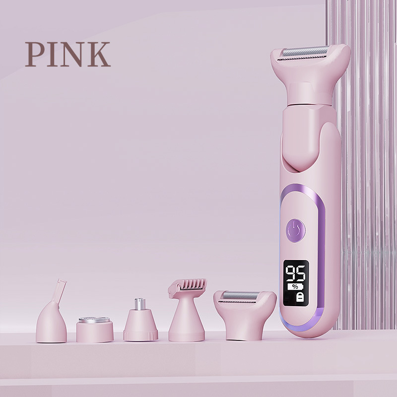 5-in-1 Electric Lady Shaver & Grooming Kit - LCD Display, USB-C Rechargeable, Full Body Hair Removal(pink)