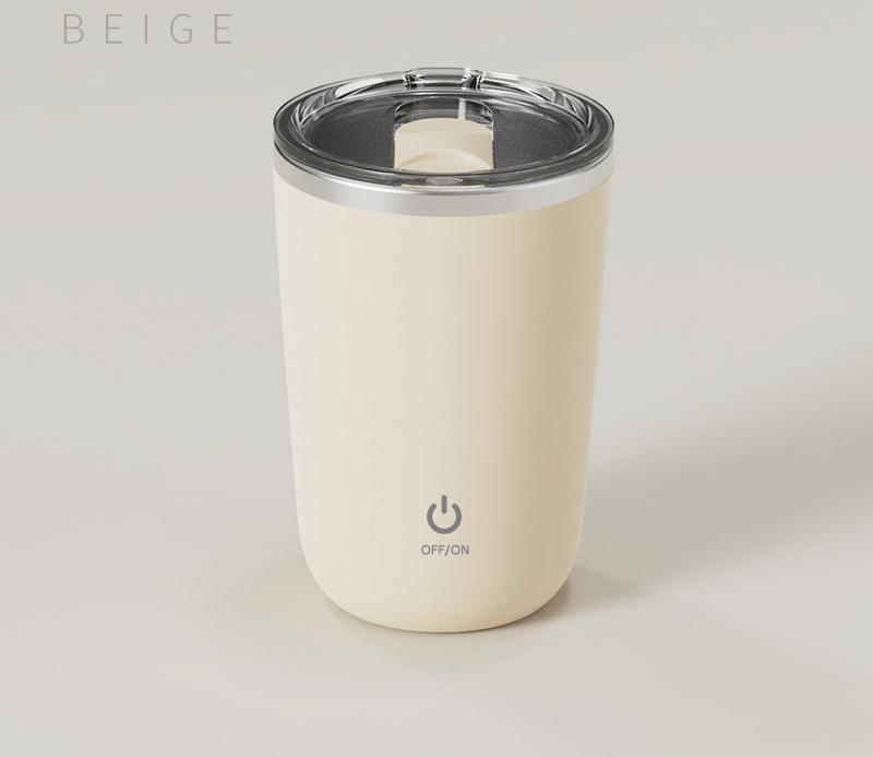 Mini Portable Electric Self-Stirring Mug - USB-C Rechargeable, 4-Hour Use, Stainless Steel (Beige)
