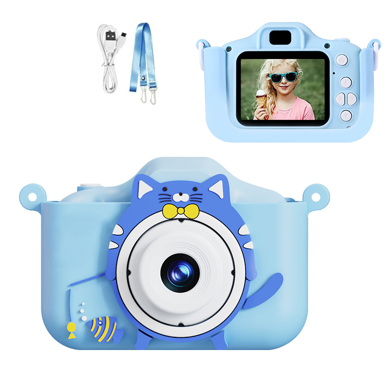 Digital Camera with Cute Cat Silicone Case - Dual Lens, 96MP, HD Screen & Music Playback(blue)