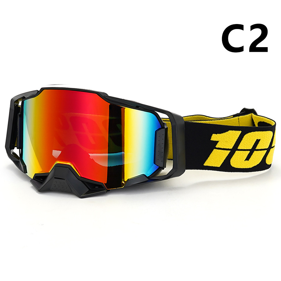 Professional Motocross & Ski Goggles - HiPER Lens, TPU Frame(Black frame with yellow belt and red lens)