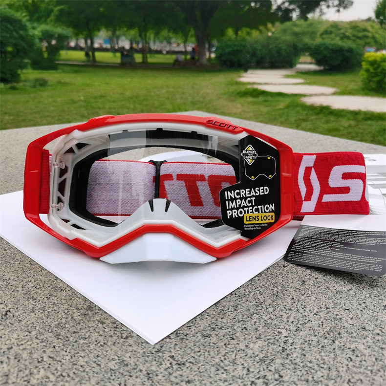Performance Motocross & Off-Road Goggles - Increased Impact Protection with Lens Lock System(White and red frame transparent piece)