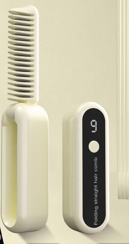 Foldable Wireless Hair Straightener Comb - 9 Temperature Settings, Anti-Scald, USB-C Rechargeable(yellow)