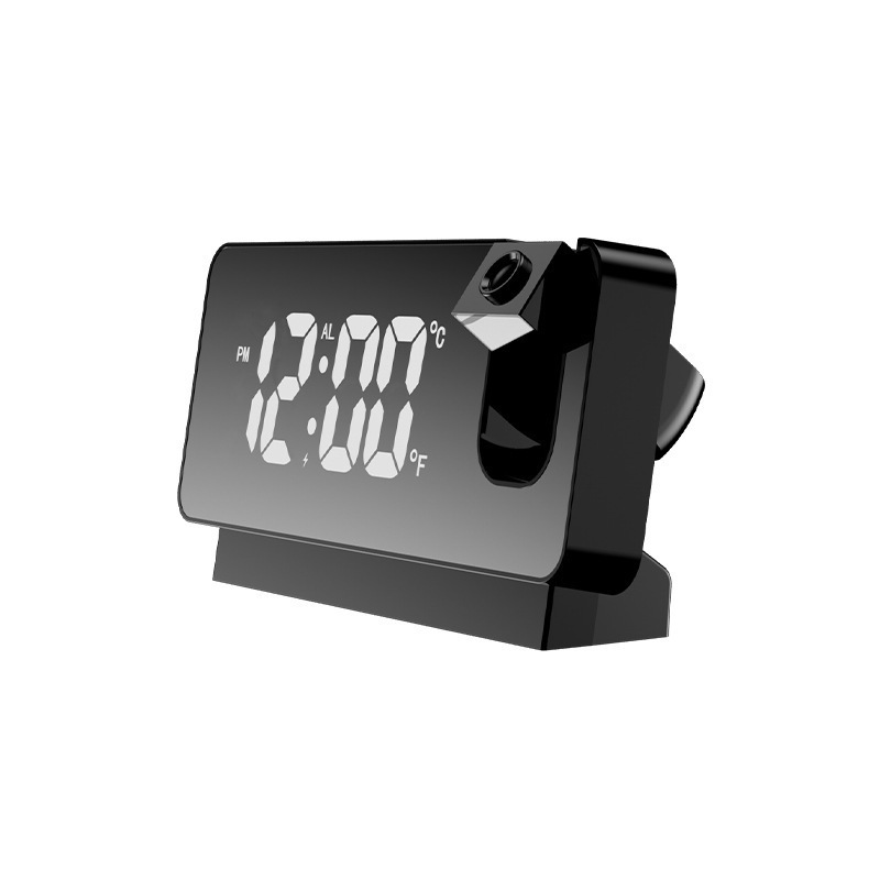 LED Digital Projection Alarm Clock - Temperature, Date, Snooze & 180 Adjustable Projector(Black shell white light)