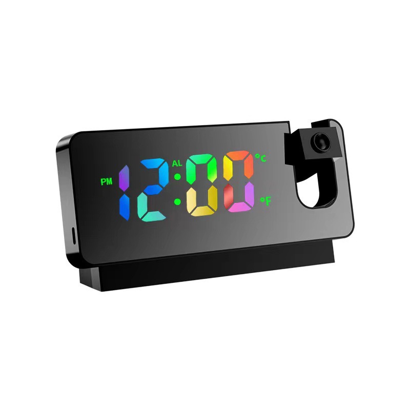 LED Digital Projection Alarm Clock - Temperature, Date, Snooze & 180 Adjustable Projector(Black shell color screen)