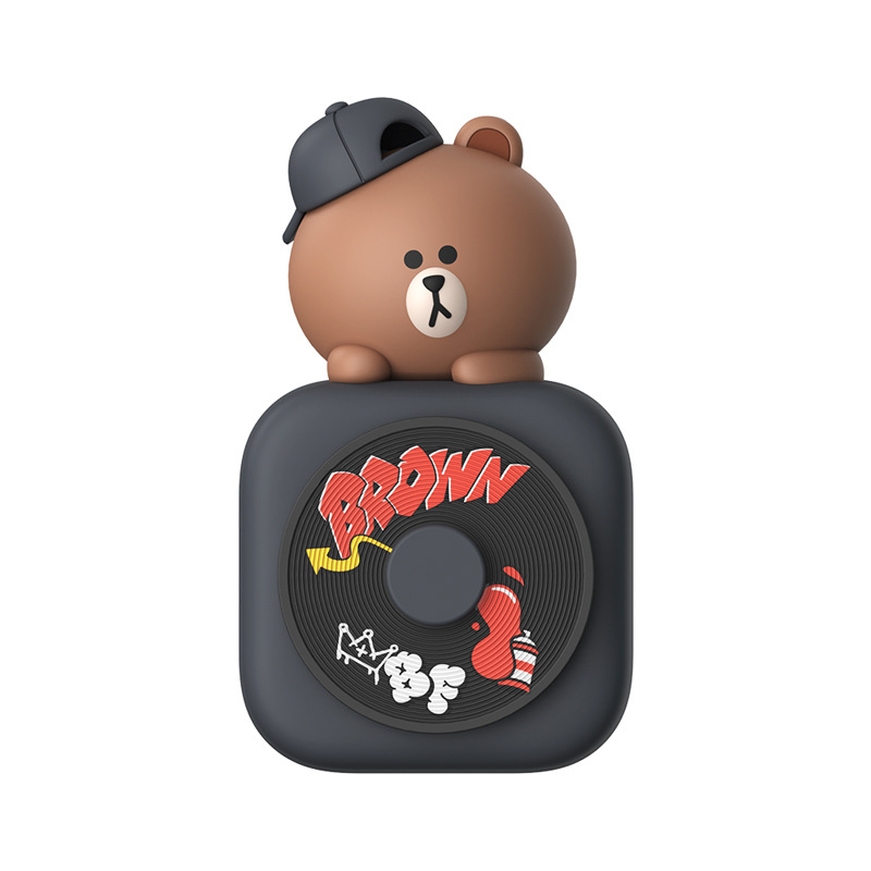 Car Air Freshener - CD Player Design with Spinning Record & Cute Character Topper(Brown bear)