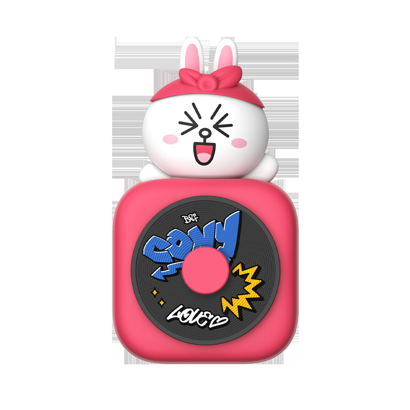 Car Air Freshener - CD Player Design with Spinning Record & Cute Character Topper(White bunny)