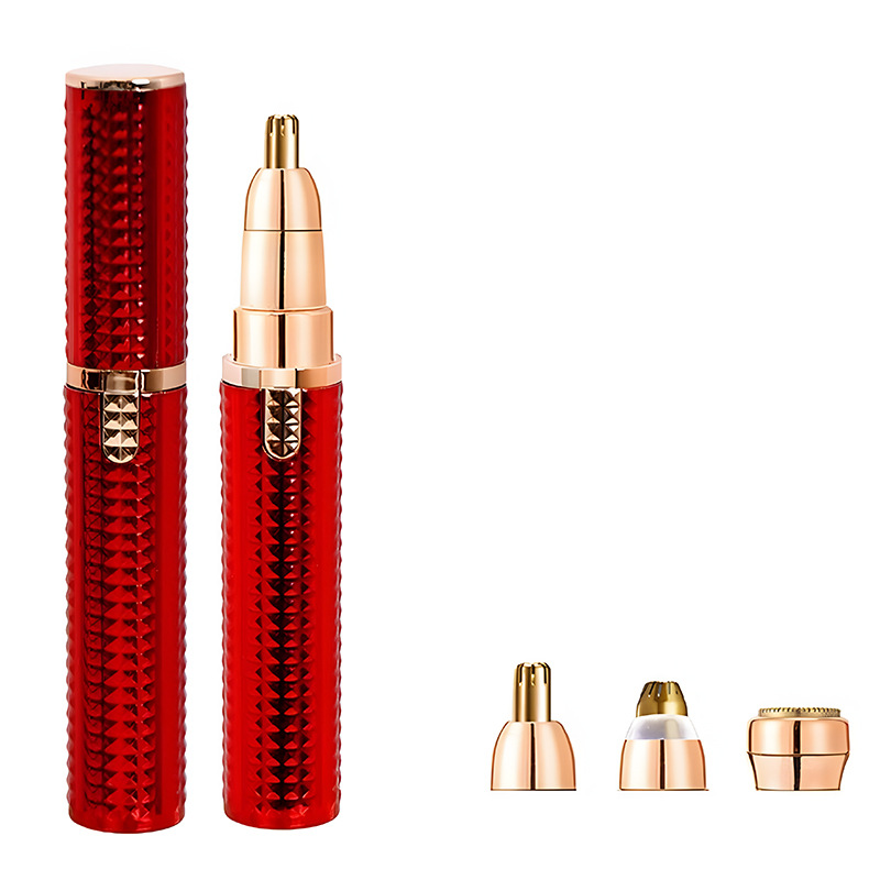 3-in-1 Rechargeable Electric Trimmer for Women - Nose, Eyebrow & Facial Hair Remover with Washable Heads & LED Light(red)