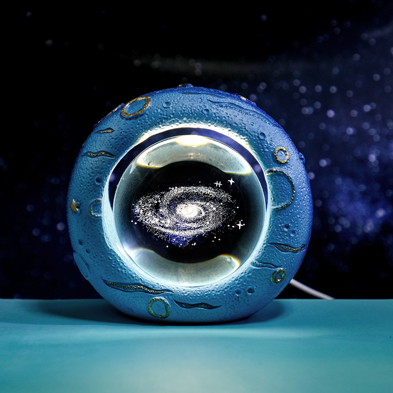 Celestial Ring LED Crystal Ball Lamp - 3D Engraving, Unique Gift (Milky Way)