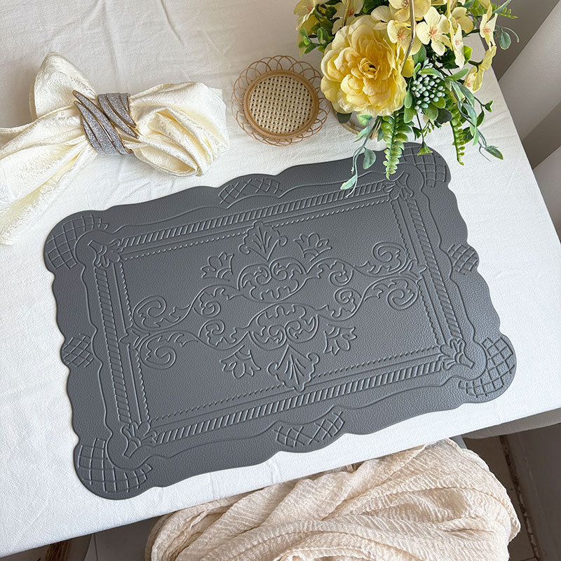 4 pcs Decorative Faux Leather Placemats - Unique Shape, Beautiful Packaging (Dark gray)