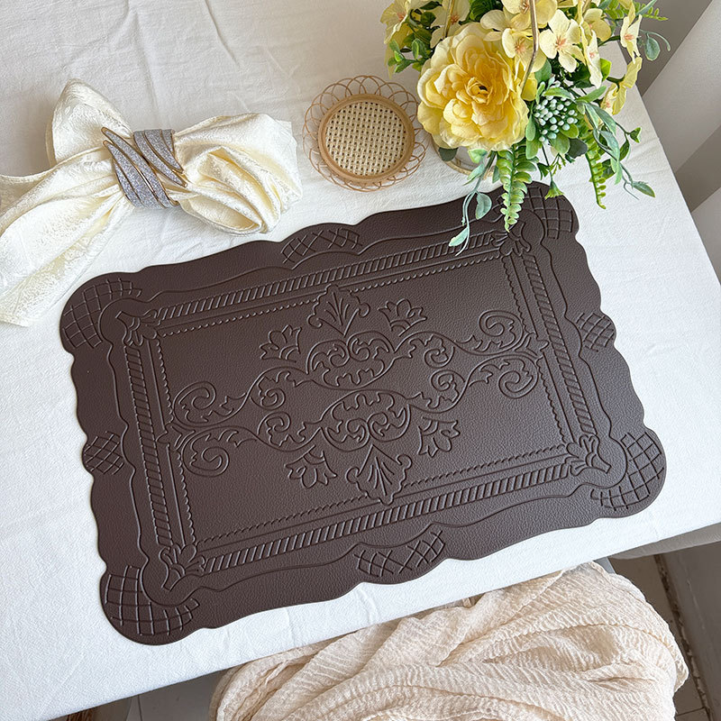4 pcs Decorative Faux Leather Placemats - Unique Shape, Beautiful Packaging (Coffee)