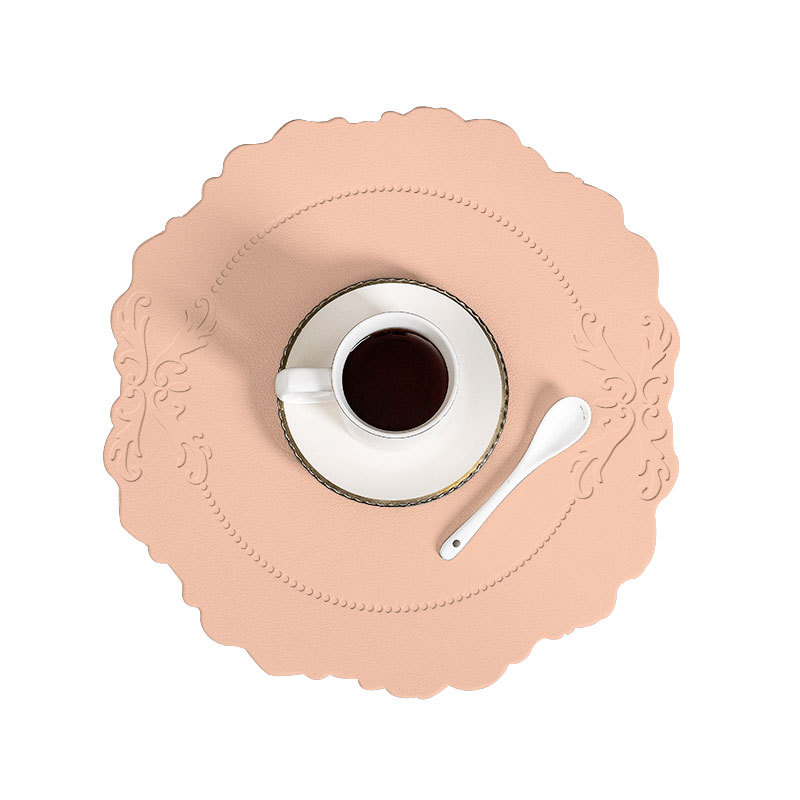 4 pcs Retro Faux Leather Placemat - Waterproof & Oil-Proof Dining Table Mat (Pink)