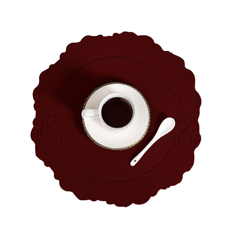 4 pcs Retro Faux Leather Placemat - Waterproof & Oil-Proof Dining Table Mat (Wine red)