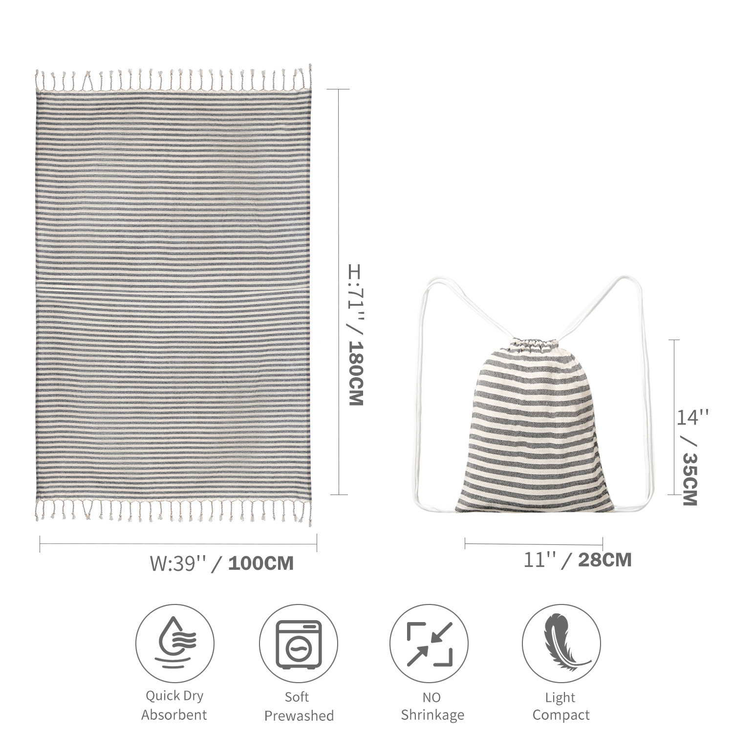 Black Chic Lightweight Nylon Drawstring Tote Bag - Multi-Pocket Casual Shoulder & Crossbody