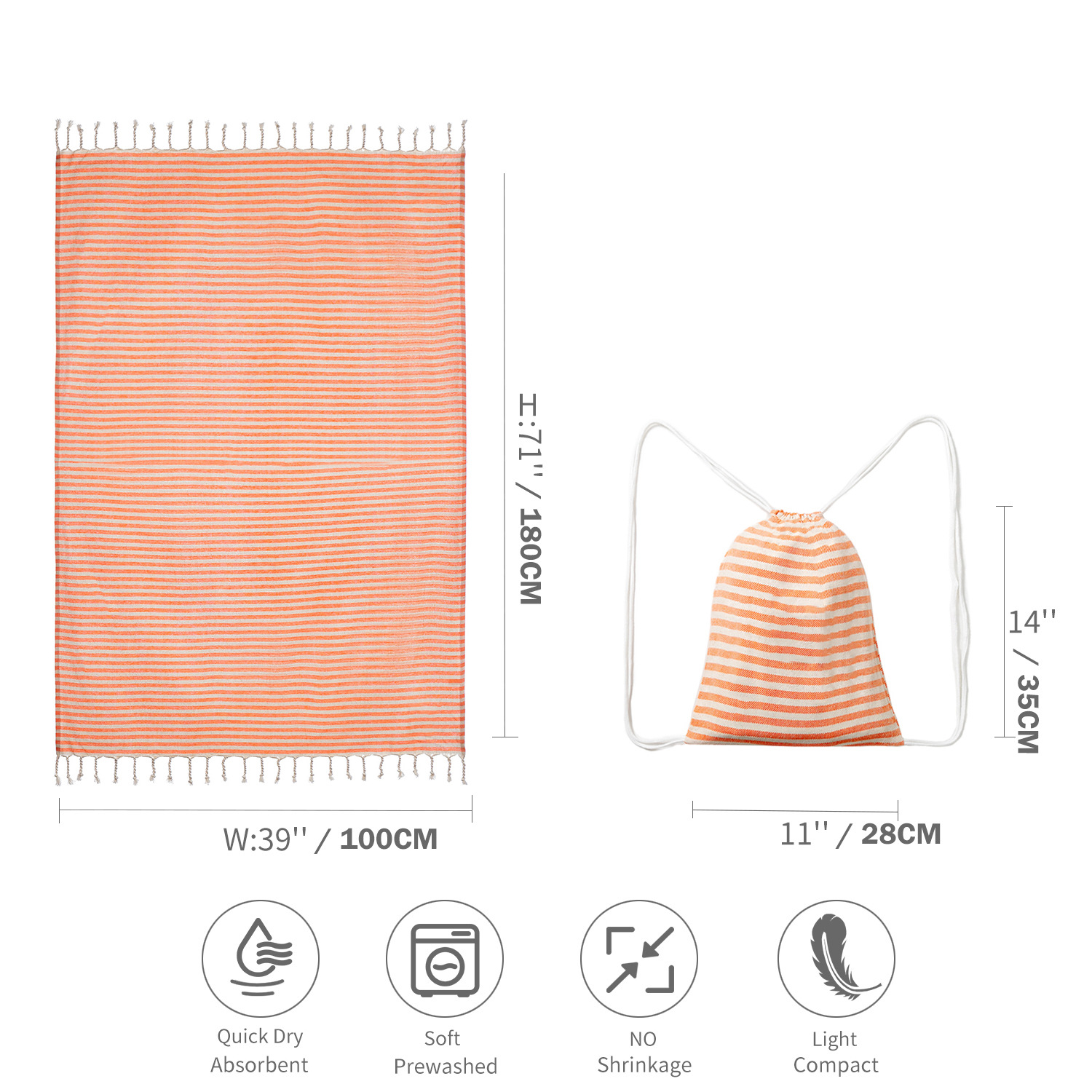 Orange Chic Lightweight Nylon Drawstring Tote Bag - Multi-Pocket Casual Shoulder & Crossbody