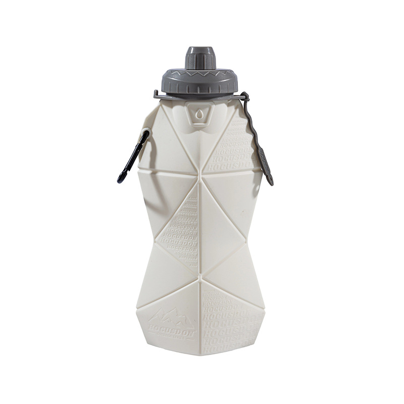 White and Grey Cup Lid Ultimate Foldable Silicone Water Bottle - Lightweight Leakproof Travel & Sports Hydration - 700ml