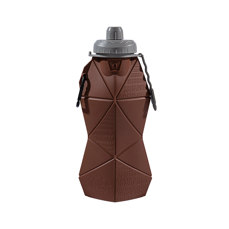 Brown and Grey Cup Lid Ultimate Foldable Silicone Water Bottle - Lightweight Leakproof Travel & Sports Hydration - 700ml