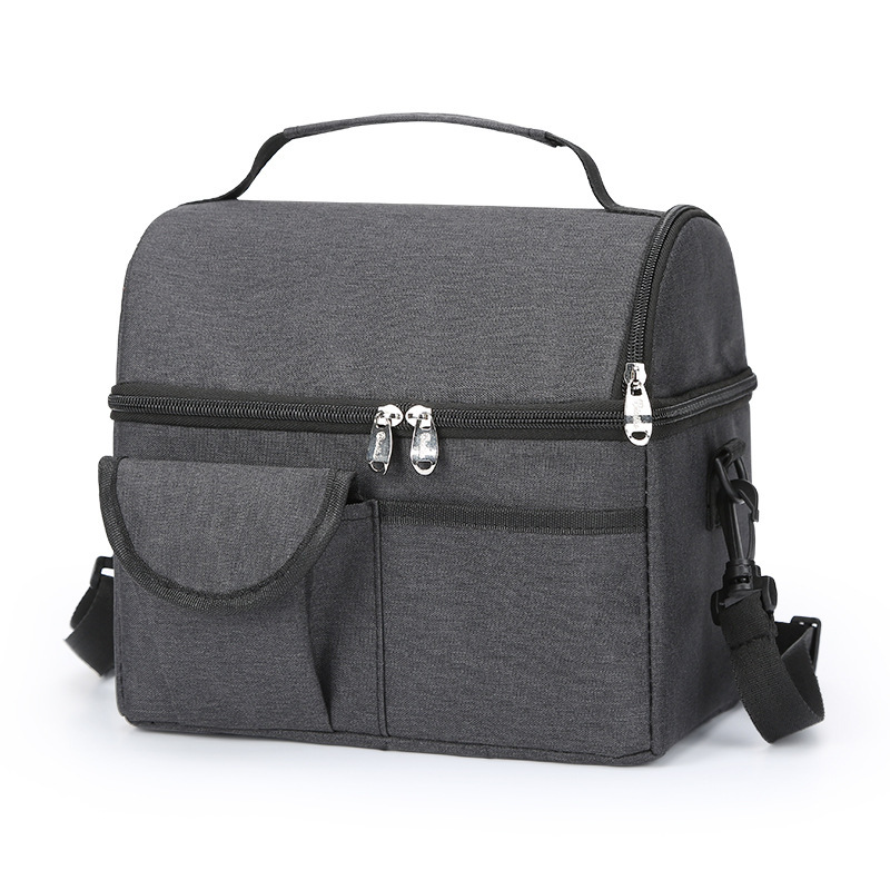 2 Pcs Black Premium Double Layer Insulated Lunch Bag - 8.4L Thermal Cooler Tote with Shoulder Strap