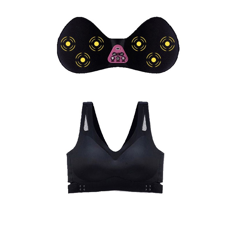 Size L Black Wireless Electric Breast Massager Bra - 5 Modes Vibration & 3 Heat Levels for Lifting Comfort & Wellness