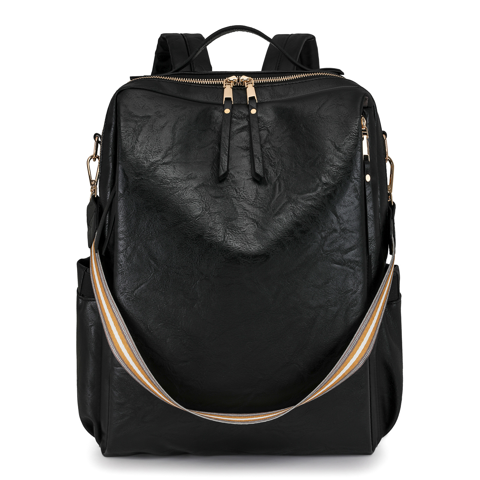 Black Women's Vintage PU Leather Anti-Theft Backpack - Convertible Shoulder Bag & Laptop Rucksack for Travel & Daily Use