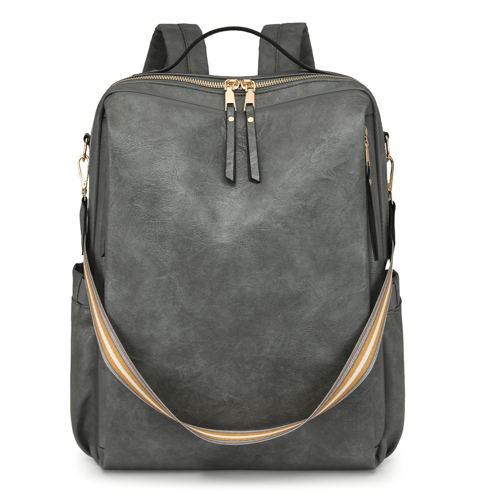 Grey Women's Vintage PU Leather Anti-Theft Backpack - Convertible Shoulder Bag & Laptop Rucksack for Travel & Daily Use