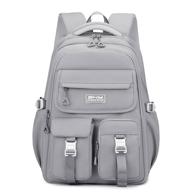 Grey Large Capacity Waterproof Student Backpack - Fits 15-Inch Laptop, Multi-Pocket Travel Daypack