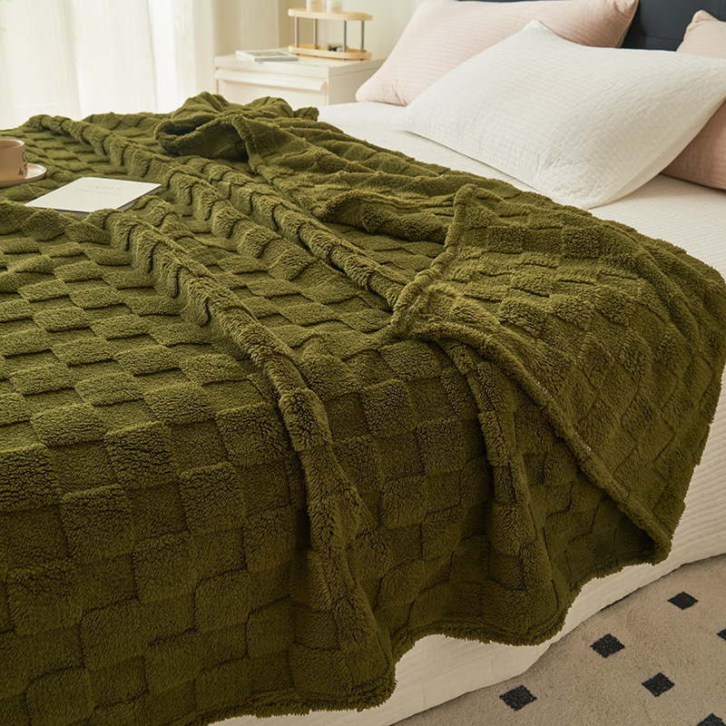 200*230CM Dark Green Ultra-Soft Waffle Textured Plush Fleece Blanket - Large Cozy All-Season Throw for Bed & Sofa