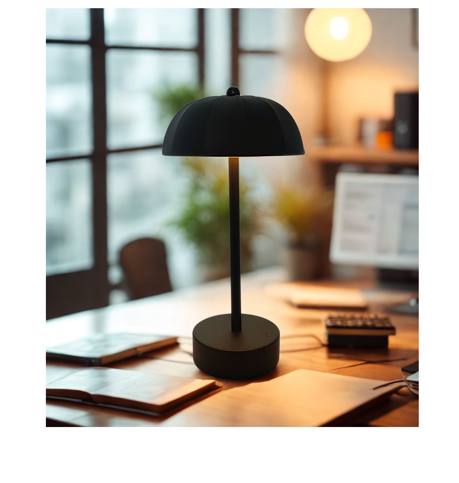 Black Chic Mushroom LED Table Lamp - Rechargeable Cordless Touch Control 3-Color Adjustable Light for Bedroom Living Room Decor