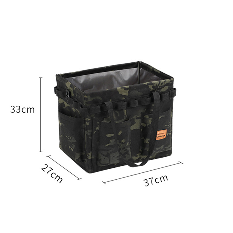 Black Camouflage Heavy Duty Foldable Outdoor Camping Storage Box - Oxford Cloth Collapsible Gear Organizer Tote with Pockets
