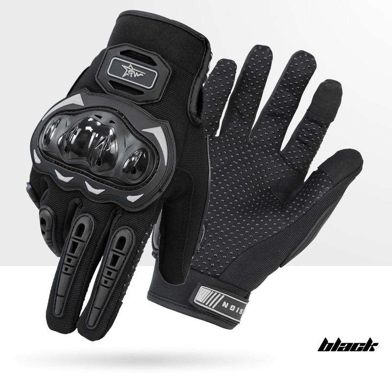 Size L Black Protective Motorcycle Riding Gloves - Hard Knuckle Armour & Touchscreen Fingertips