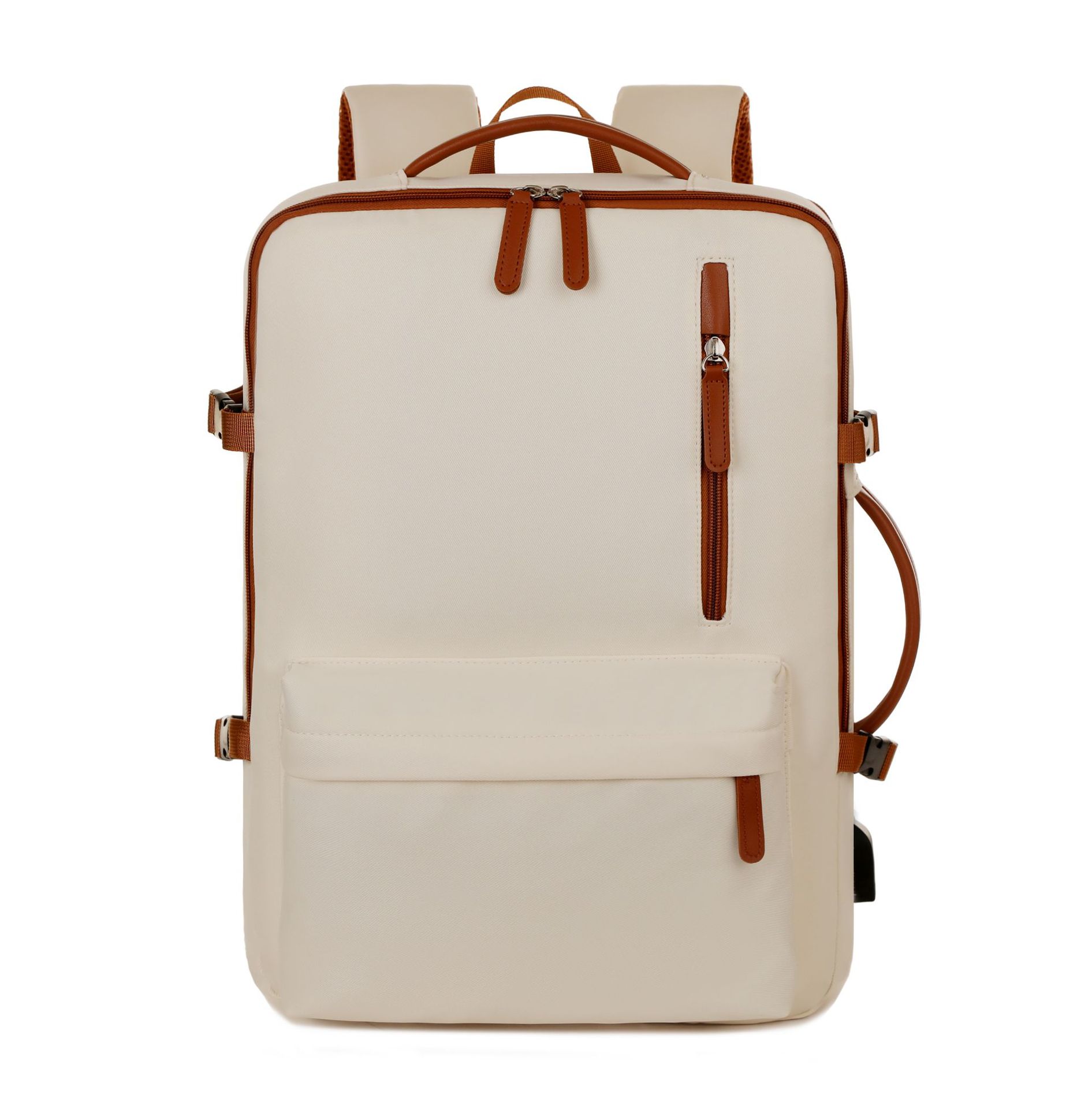 Beige Expandable Laptop Backpack with USB Port - Stylish Travel & Business Daypack