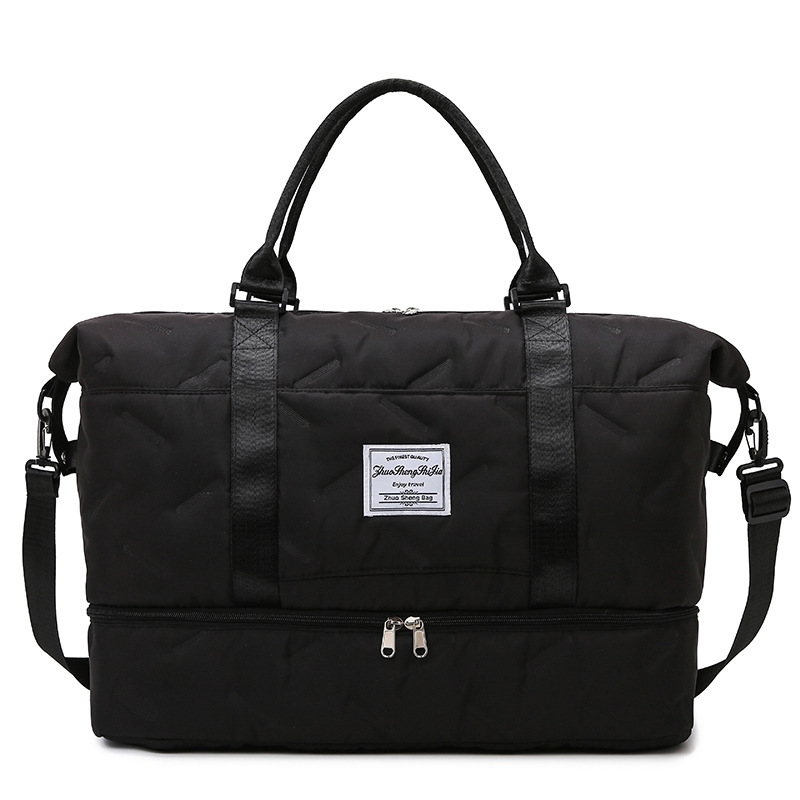 Black Stylish Quilted Duffel Bag for Travel & Gym - Large Capacity Weekender with Shoe Compartment and Wet Pocket