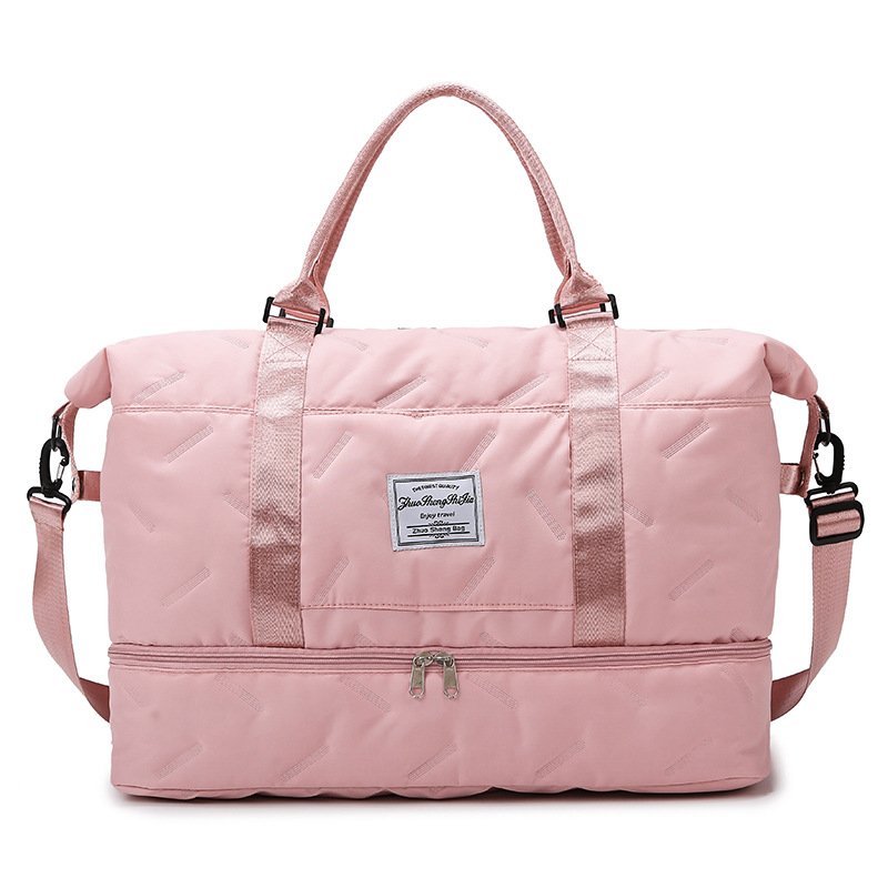 Pink Stylish Quilted Duffel Bag for Travel & Gym - Large Capacity Weekender with Shoe Compartment and Wet Pocket