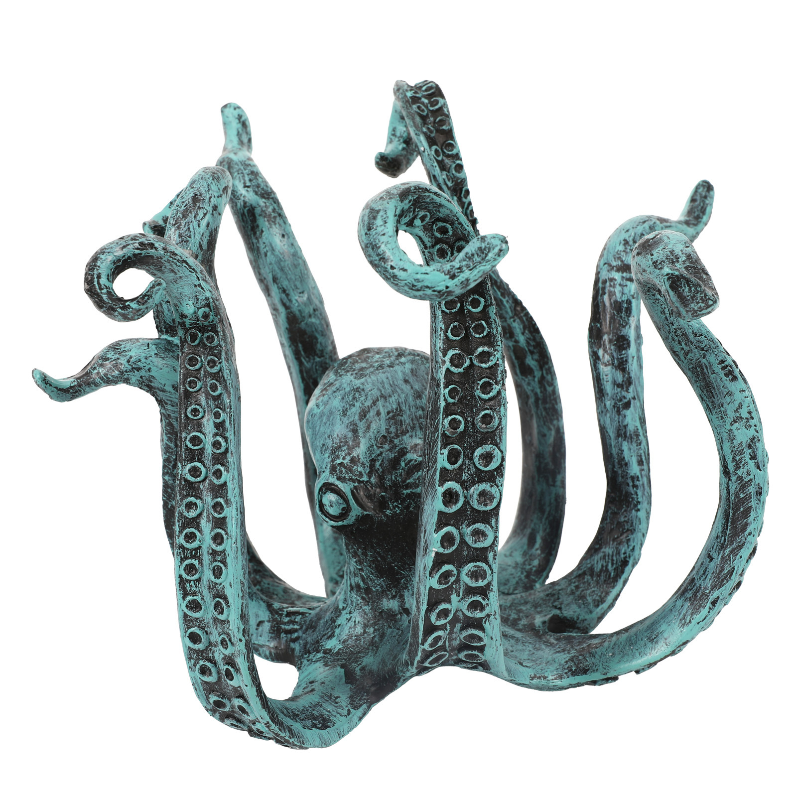 Blue Vintage Bronze Octopus Mug Holder - Decorative Resin Statue & Countertop Cup Rack