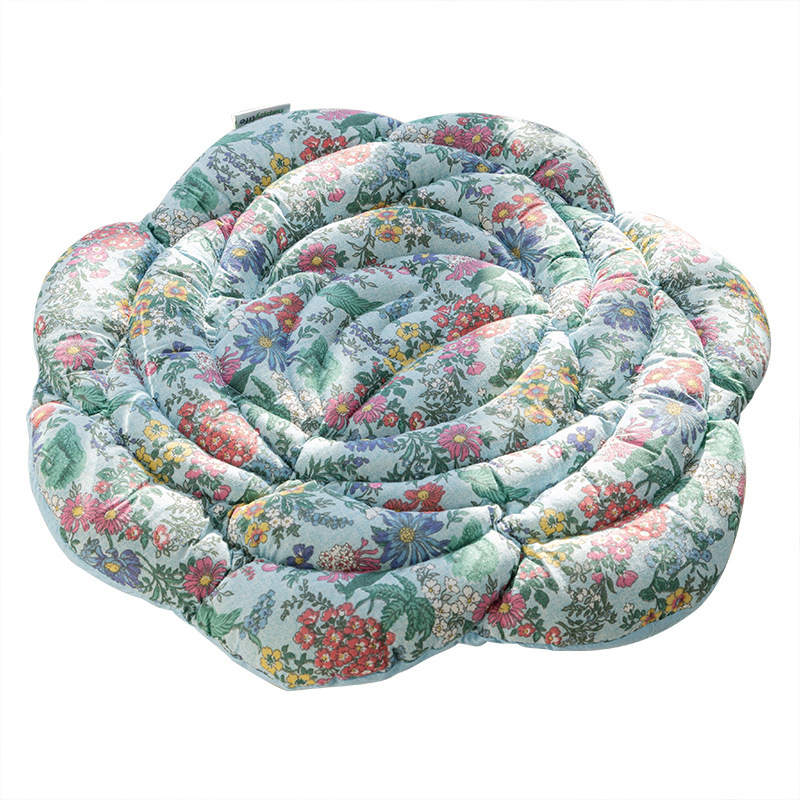 Blue Rose Pattern Pure Cotton Chair Cushion - Thickened 50x50cm Office Sofa Pad