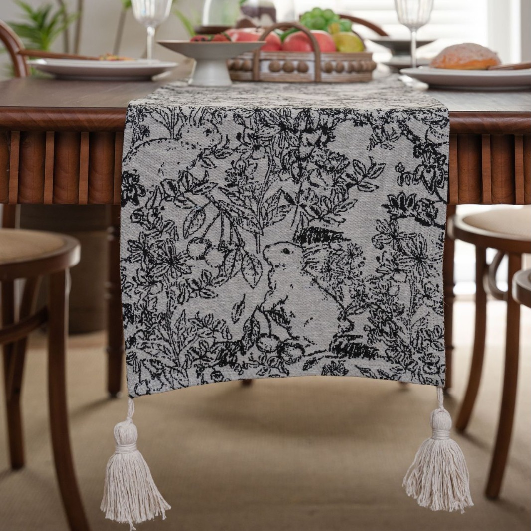 Jacquard Black Rabbit American Country Thanksgiving Table Runner - Jacquard Design 33cm x 160cm