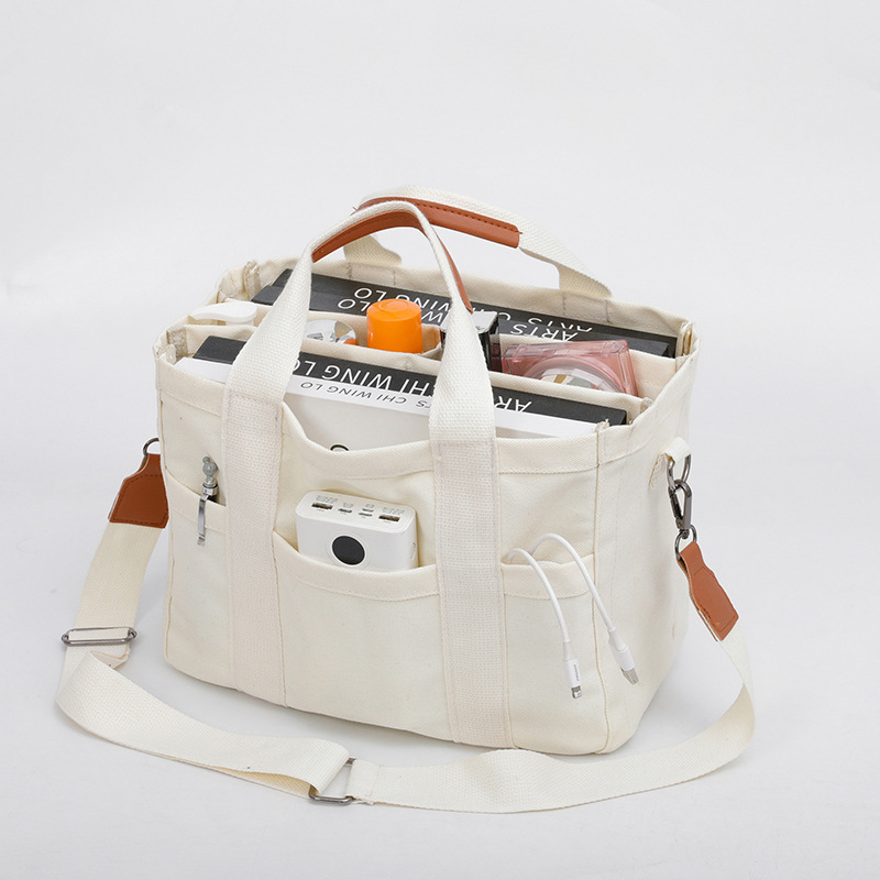 White Stylish Multi-Functional Mommy Diaper Bag - Durable Canvas Tote