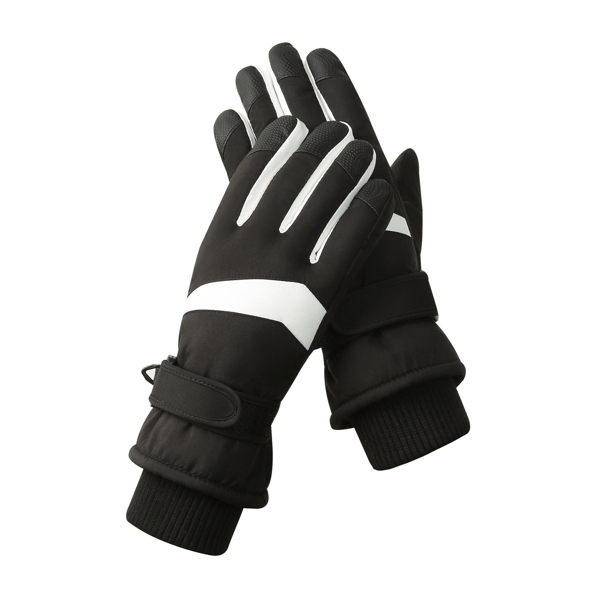 Women's Black-white Color Combination Top-Rated Waterproof Touchscreen Ski Gloves - Fleece-Lined for Men & Women