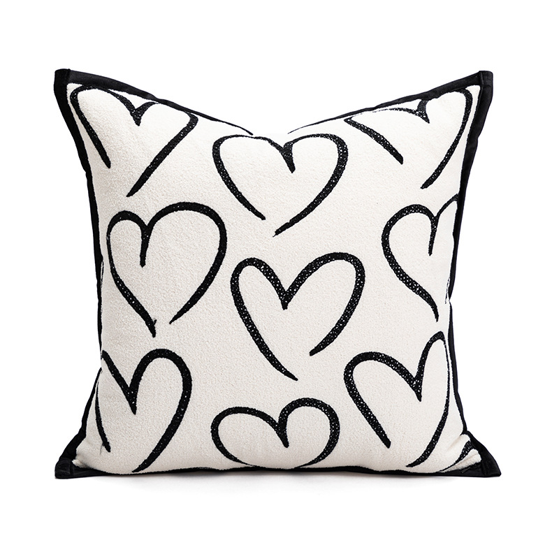 45*45cm Heart Triangle Elegant Two-Piece INS-Style Jacquard Pillow Covers - Black & White Sofa Decor