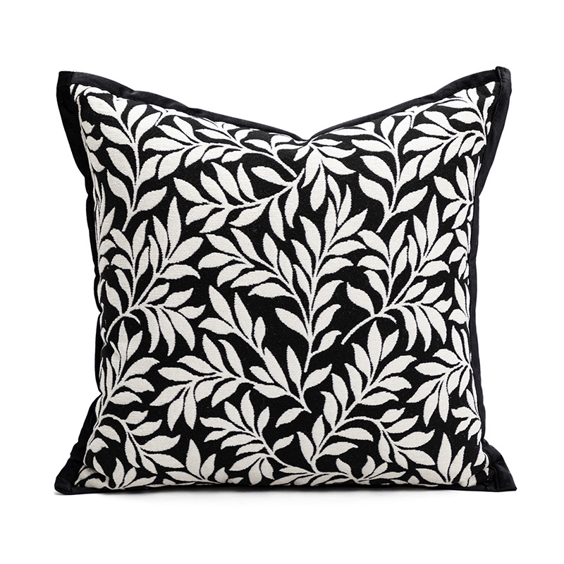 45*45cm Leaves Triangle Elegant Two-Piece INS-Style Jacquard Pillow Covers - Black & White Sofa Decor