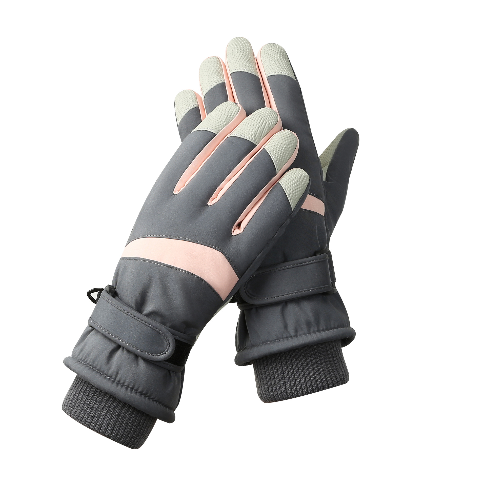 Women's Grey-pink Color Combination Top-Rated Waterproof Touchscreen Ski Gloves - Fleece-Lined for Men & Women